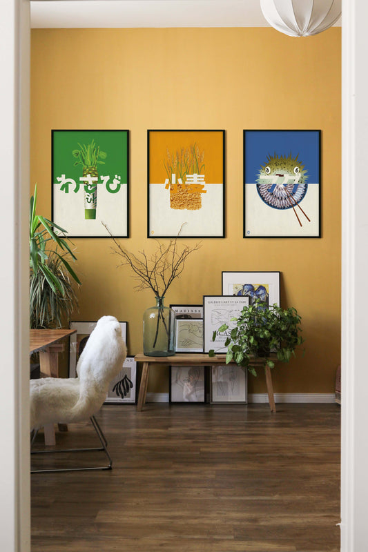 From Nature to Plate — Series #1 (3 Poster Set: Wasabi, Wheat, Fugu)