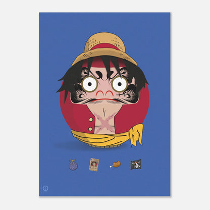 Luffy Daruma fan art 50x70cm artwork showing Mugiwara transformed into traditional daruma doll by OTSUKATSU